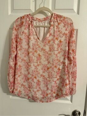 Women’s Floral Split-Neck Blouse - Pink & Beige